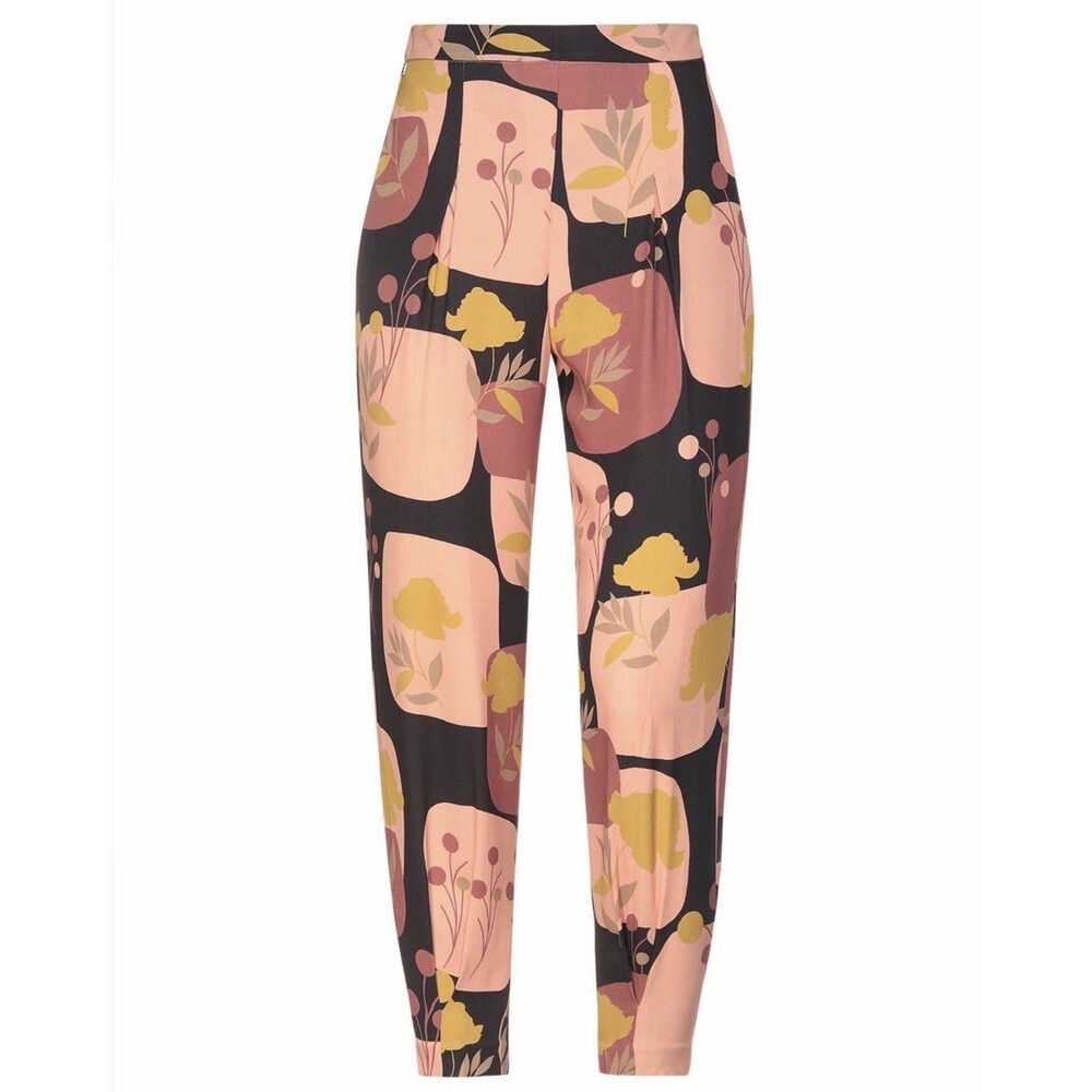 Manila Grace Women's Euro 48 (L) Casual Trousers Viscose Salmon Floral Print